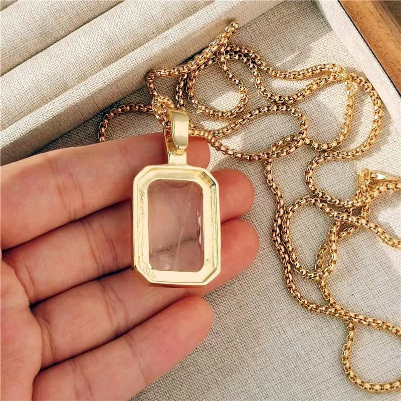 Luxury Large Square Crystal Necklace Cooper Alloy for Women Jewelry Trendy Vintage Charm Accessories Sweater Chain