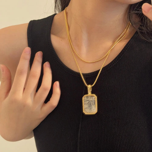 Luxury Large Square Crystal Necklace Cooper Alloy for Women Jewelry Trendy Vintage Charm  Accessories Sweater Chain