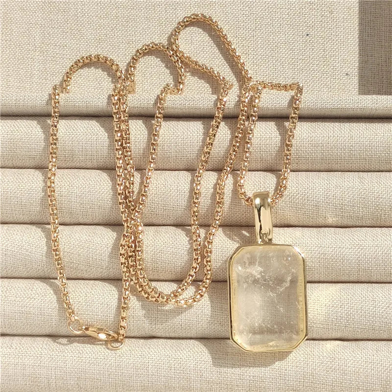 Luxury Large Square Crystal Necklace Cooper Alloy for Women Jewelry Trendy Vintage Charm  Accessories Sweater Chain