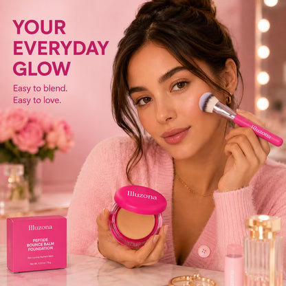 🎁 Buy One, Get One Free | Illuzona Beauty Peptide Bounce Balm Foundation + Precision Brush ✨