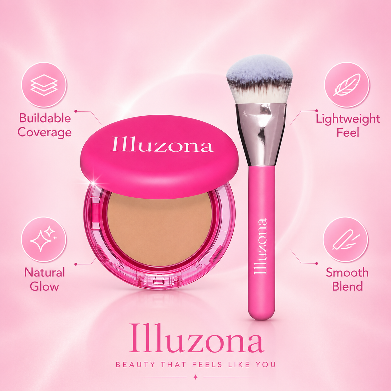 🎁 Buy One, Get One Free | Illuzona Beauty Peptide Bounce Balm Foundation + Precision Brush ✨
