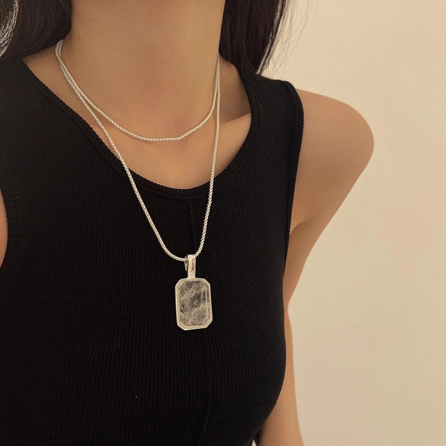 Luxury Large Square Crystal Necklace Cooper Alloy for Women Jewelry Trendy Vintage Charm  Accessories Sweater Chain