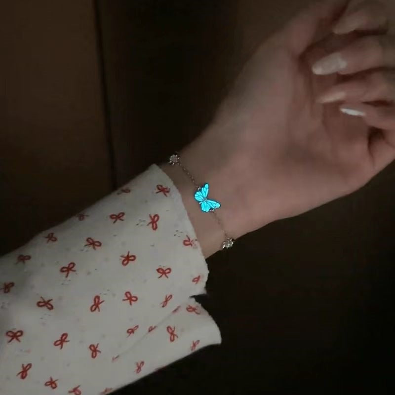 New butterfly light bracelet for women ins style niche original design luminous blue epoxy butterfly jewelry bracelet