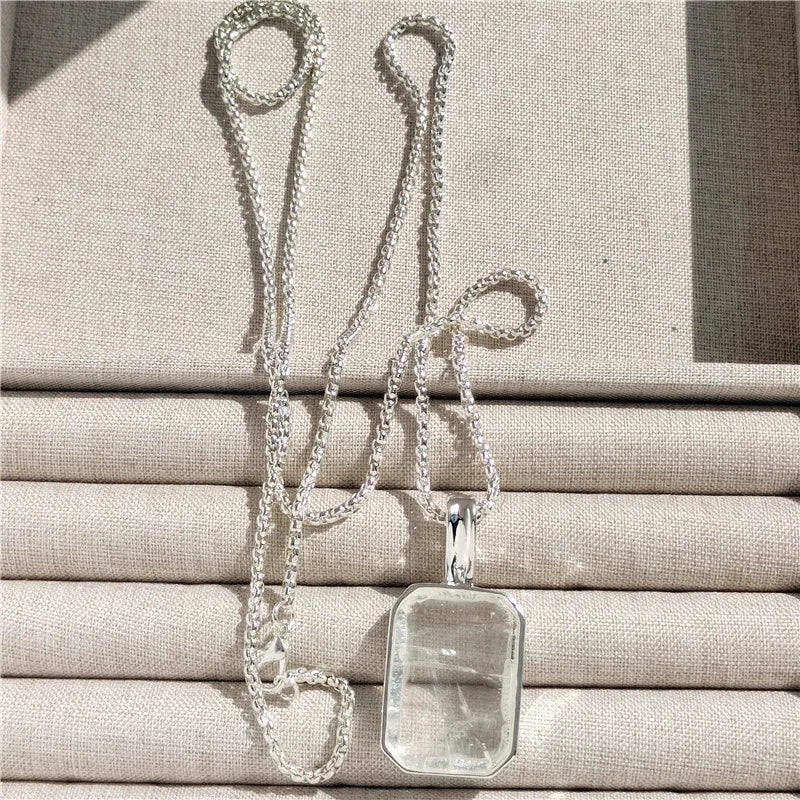 Luxury Large Square Crystal Necklace Cooper Alloy for Women Jewelry Trendy Vintage Charm  Accessories Sweater Chain