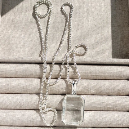 Luxury Large Square Crystal Necklace Cooper Alloy for Women Jewelry Trendy Vintage Charm  Accessories Sweater Chain