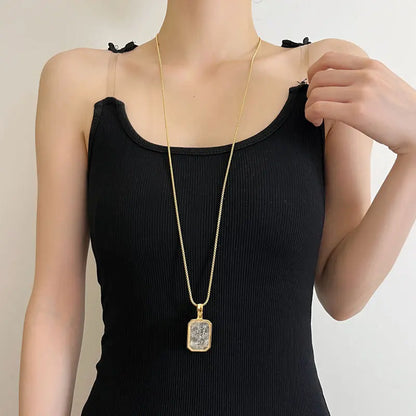 Luxury Large Square Crystal Necklace Cooper Alloy for Women Jewelry Trendy Vintage Charm  Accessories Sweater Chain