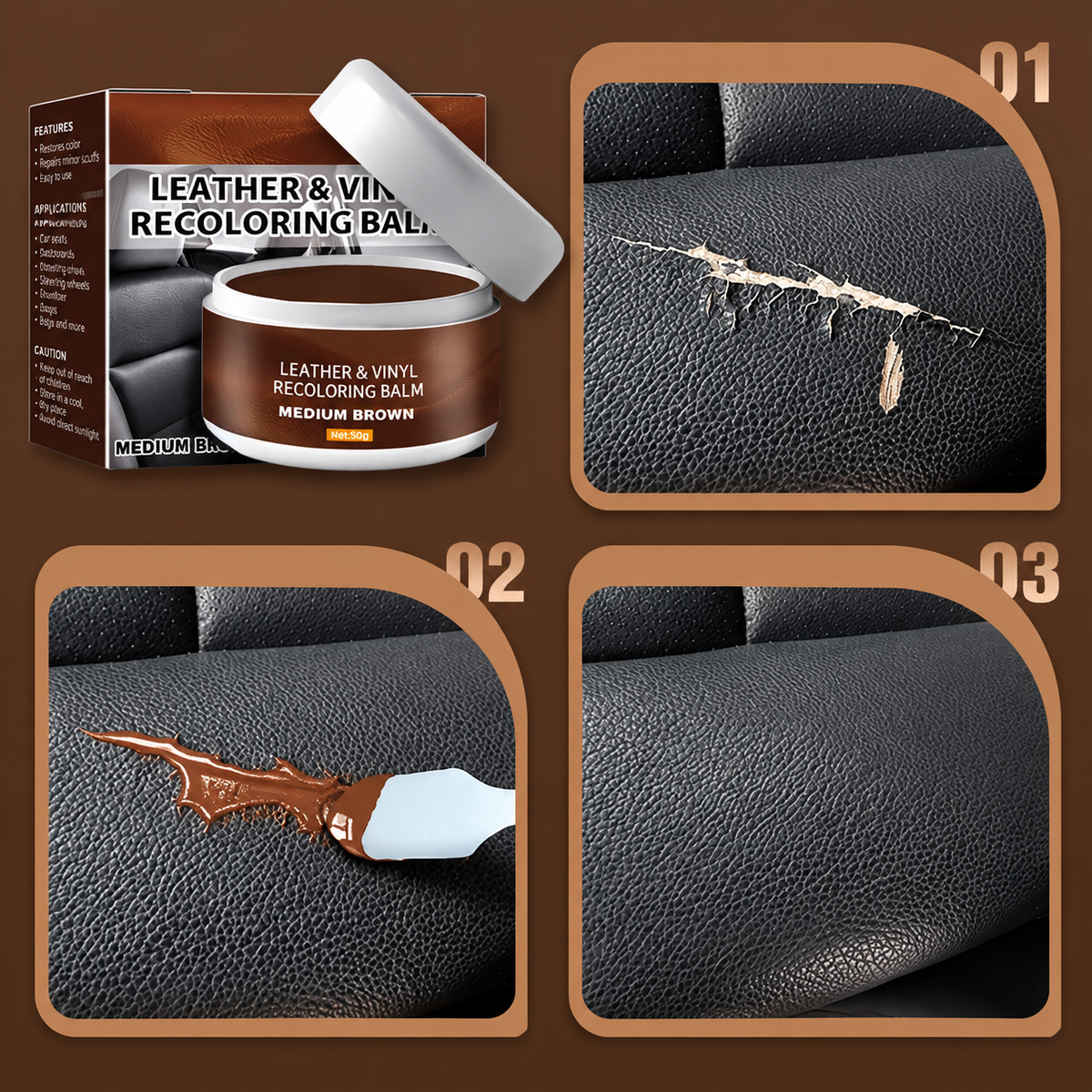 Leather Repair Paste – Fills scratches & scuffs, restores texture.